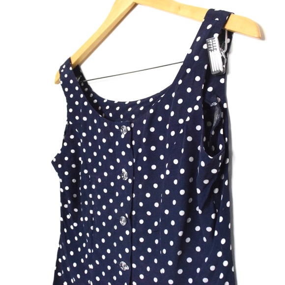 Vintage 90s navy blue polka dot button down top - Picture 3 of 5